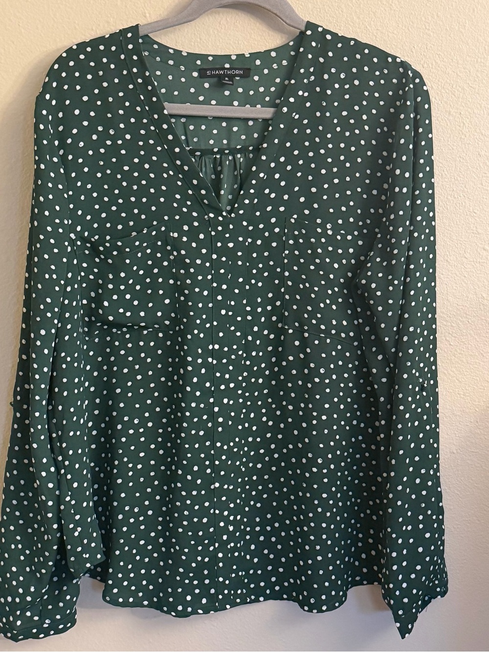 41 Hawthorn Green Polka Dot V-Neck Blouse